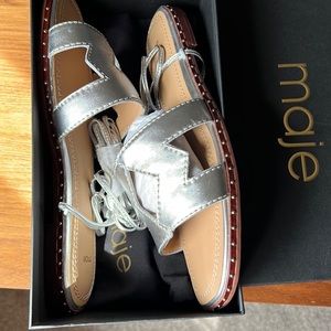 Maje silver Leather tie sandals size 40 / 9.5